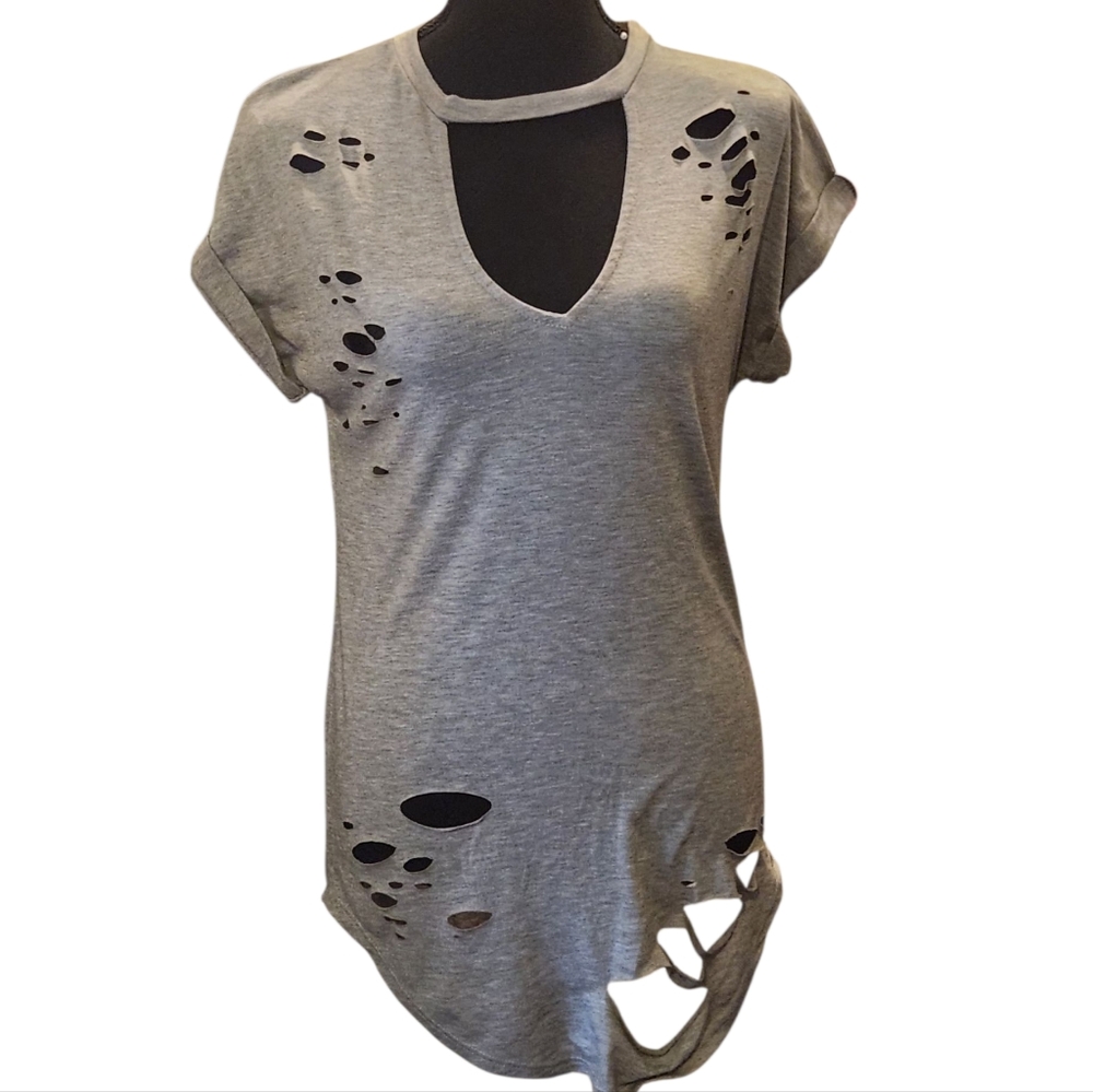 # Gal BOSS Size Small Ripped Up Stylish Gray Top